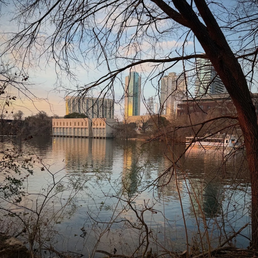 A view from the River, looking at Downtown Austin.